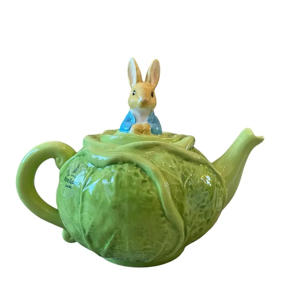 Beatrix Potter Peter Rabbit Easter Cabbage Shaped Teapot Bunny Lid Embossed New - Picture 16 of 16
